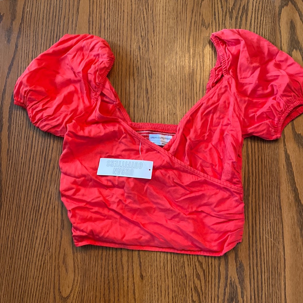 Urban Outfitters crop coral color top with puffy sleeves - never worn!
